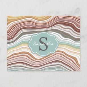 Earth Rainbow Marble Gemstone Pattern Monogram Postcard