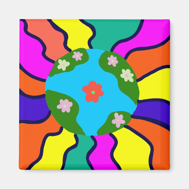 Earth Retro Vibes Art Magnet (Front)