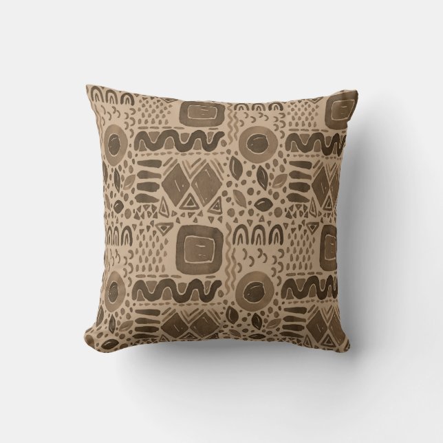 Earth Rhythms- Ethnic African Pattern in Brown Cushion (Front)