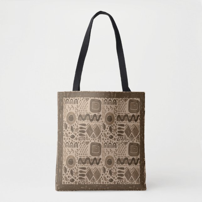 Earth Rhythms- Ethnic African Pattern in Brown Tote Bag (Front)