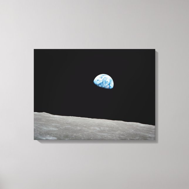 Earth Rising Above The Lunar Horizon. Canvas Print (Front)