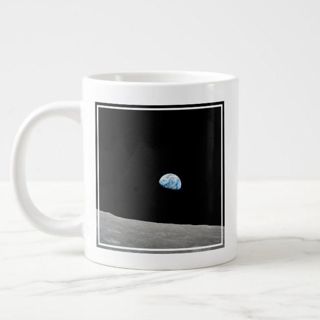 Earth Rising Above The Lunar Horizon. Large Coffee Mug (Left)