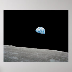 Earth Rising Above The Lunar Horizon. Poster