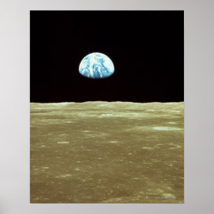 Earth rising over Moon Poster