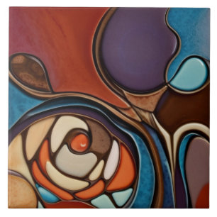 Earth Rose Faux Stained Glass Mosaic Abstract Art Tile