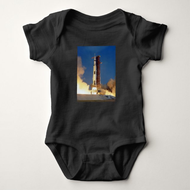 Earth Shakes as Saturn V Blazes Skyward to Moon Baby Bodysuit (Front)