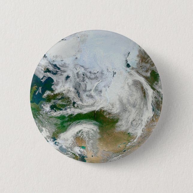 Earth Showing The Arctic, Europe And Asia. 6 Cm Round Badge (Front)