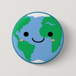 Earth Smiley Face 6 Cm Round Badge