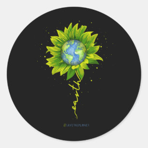 Earth Sunflower Planet Save The Planet Earth Day Classic Round Sticker