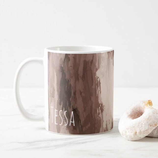 Earth Tone Abstract Ikat Rustic Painterly Neutral Coffee Mug (With Donut)