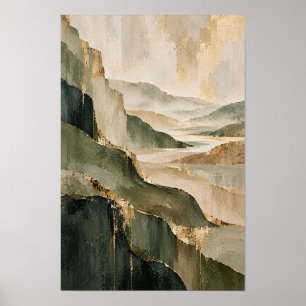 Earth Tone Abstract Layered Mountain Wall Art