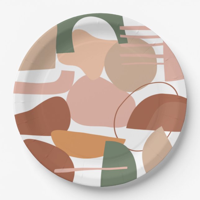 Earth Tone Abstract Pattern Paper Plate (Front)