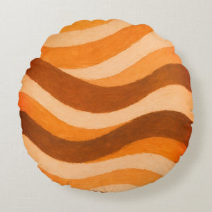 Earth Tone Abstract Wave Circle Design Round Cushion