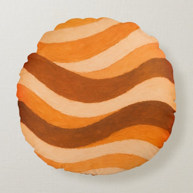 Earth Tone Abstract Wave Circle Design Round Cushion (Front)