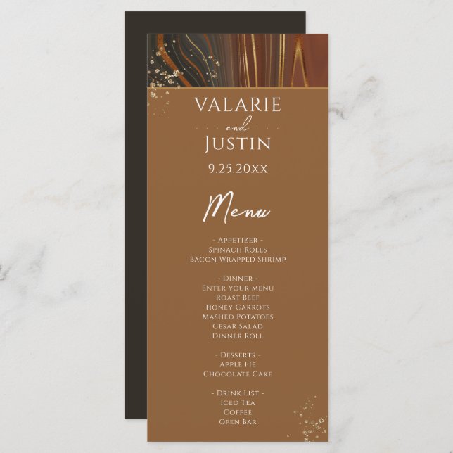 Earth Tone Agate Stone Variegated Wedding Menu (Front/Back)