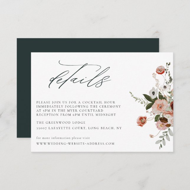 Earth-tone Autumn Floral Wedding Details Card (Front/Back)