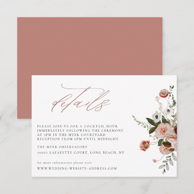 Earth-tone Autumn Floral Wedding Details Card (Front/Back)