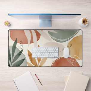 Earth Tone Boho Botanical Abstract Shapes Desk Mat