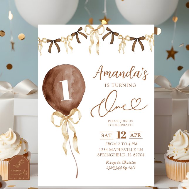 Earth Tone Boho Coquette Ribbon First Birthday Invitation (Creator Uploaded)