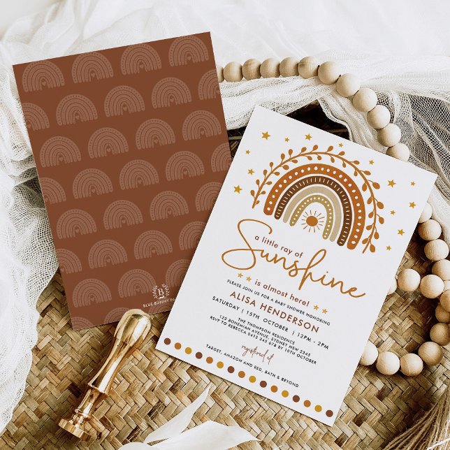 Earth Tone Boho Rainbow Stars Sunshine Baby Shower Invitation (Creator Uploaded)