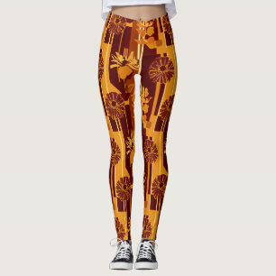 Earth Tone Botanical Floral Pattern Leggings