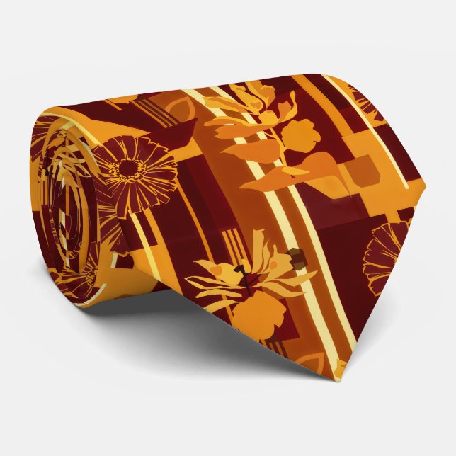 Earth Tone Botanical Floral Pattern Tie (Rolled)