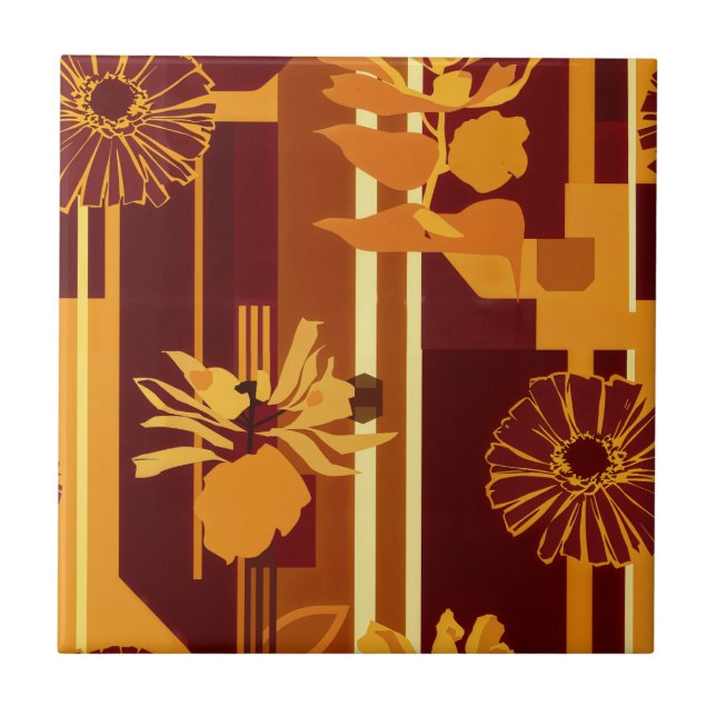 Earth Tone Botanical Floral Pattern Tile (Front)