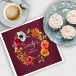 Earth Tone Burgundy Fall Flowers 60th Birthday Napkin<br><div class="desc">A beautiful wreath of earth tone flowers surrounds the birthday celebrant's name and birthday. Burgundy red, burnt orange and golden yellow flowers are nestled in fall leaves and foliage. This item is part of the Burgundy Fall Flowers Collection. It contains the invitations and party supplies you need to easily create...</div>