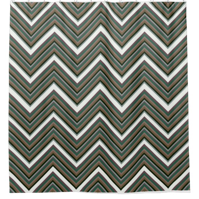 Earth Tone Chevron Shower Curtain – Rustic Zigzag  (Front)