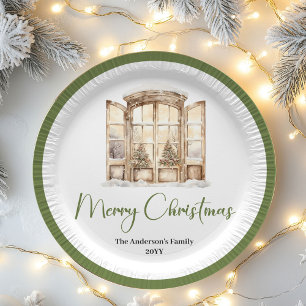 Earth Tone Christmas Script Custom Family Name  Paper Plate