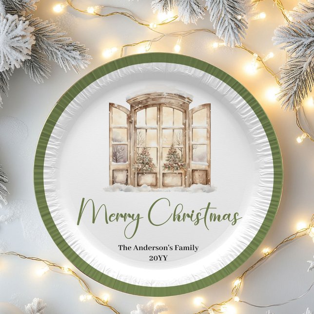 Earth Tone Christmas Script Custom Family Name  Paper Plate (Earth Tone Christmas Script Custom Family Name Plates)