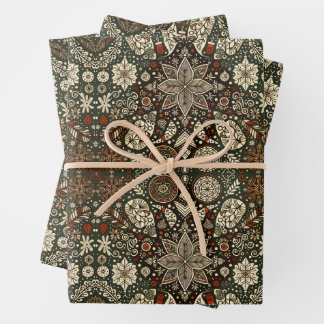 Earth Tone Cream and Brown Holiday Snowflake Wrapping Paper Sheet