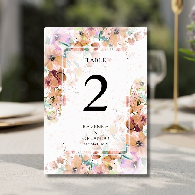 Earth Tone Floral Botanical Romance Wedding Table Number (Creator Uploaded)
