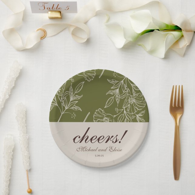 Earth Tone Floral Cheers! Wedding Coaster Favour Paper Plate (Wedding)