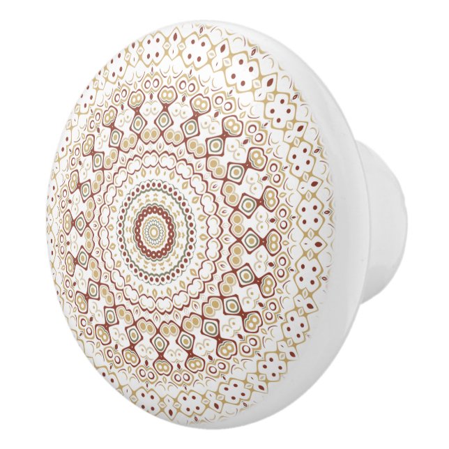 Earth Tone Geometric Mandala Pattern Ceramic Knob (Right)