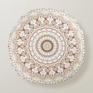 Earth Tone Geometric Mandala Pattern Round Cushion