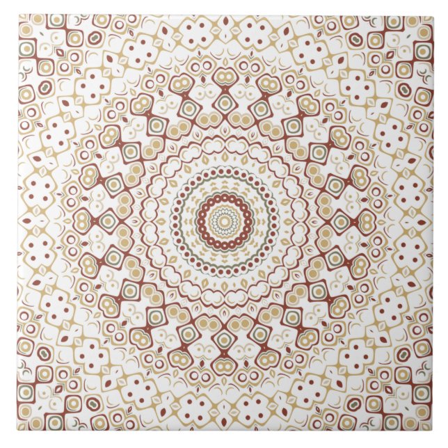 Earth Tone Geometric Mandala Pattern Tile (Front)