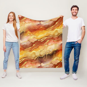 Earth Tone Gold Marble Fluid Art Fleece Blanket