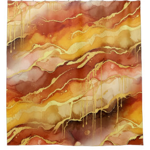 Earth Tone Gold Marble Fluid Art Shower Curtain