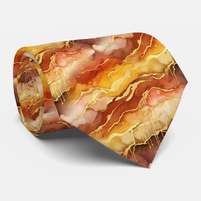 Earth Tone Gold Marble Fluid Art Tie (Rolled)