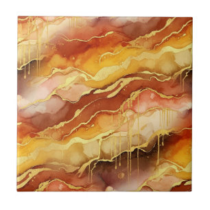 Earth Tone Gold Marble Fluid Art Tile
