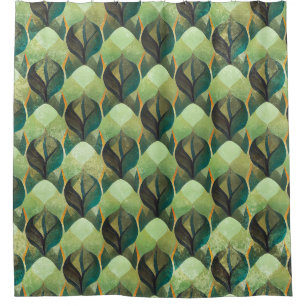 Earth Tone Green Geometric Vintage Pattern Shower Curtain