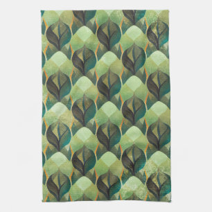 Earth Tone Green Geometric Vintage Pattern Tea Towel