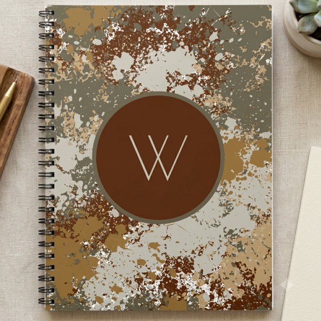 Earth Tone Grunge Texture with Modern Monogram Notebook (Earth-toned grunge textures for a stylish, professional look. Perfect for your daily notes.)