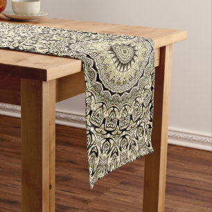 Earth Tone Mandala Intricate Geometric Patterns Long Table Runner