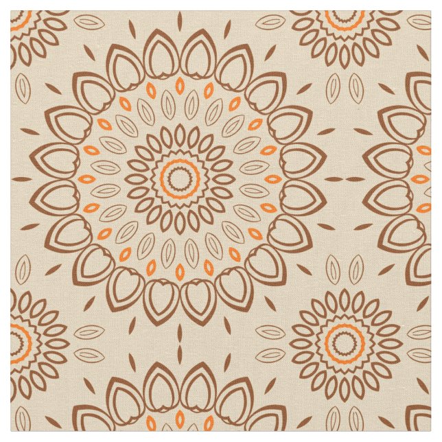 Earth Tone Mandala Pattern with Brown and Orange  Fabric (Close Up)