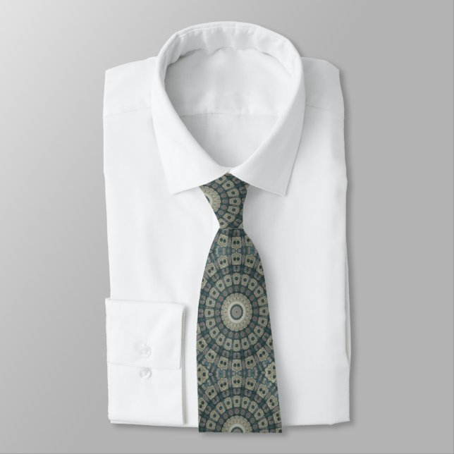 Earth Tone Mandala with Tribal Geometric Patterns Tie (Tied)