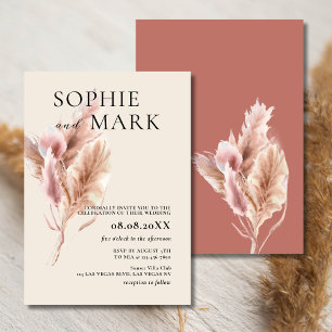 Earth Tone Minimalist Pampas Grass Rustic Boho  Invitation