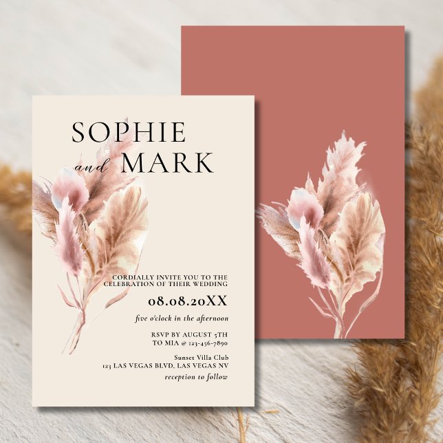Earth Tone Minimalist Pampas Grass Rustic Boho  Invitation (Creator Uploaded)