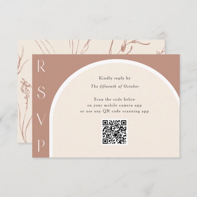 Earth Tone Modern Simple Arch QR code wedding  RSVP Card (Front/Back)